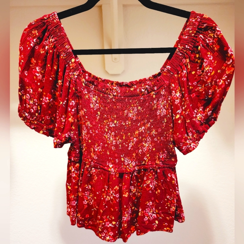 Red off the shoulder blouse